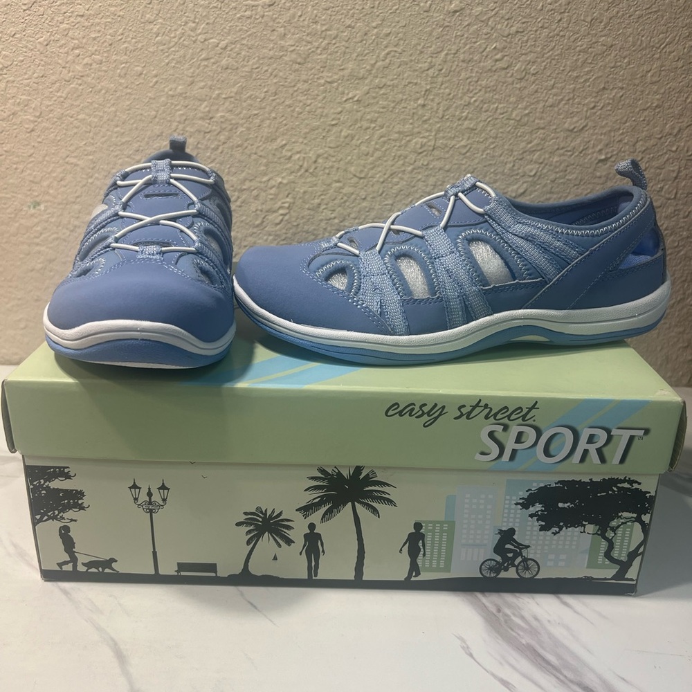 Easy Street Blue and White Athletic Shoes with Supportive Design